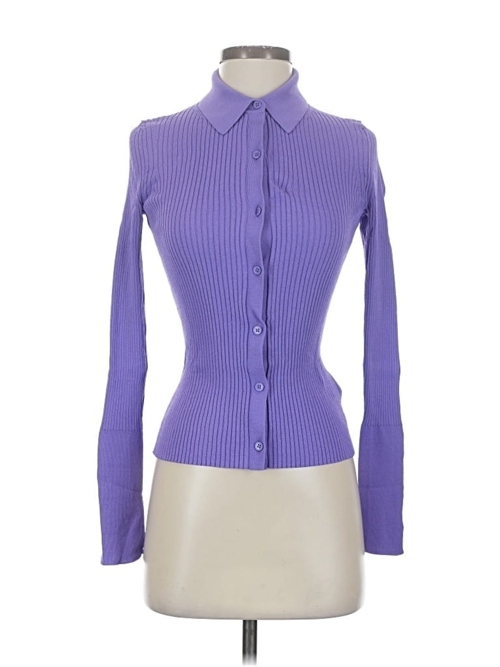 COS Lilac Ribbed Button-Down Collared Top - Picture 2 of 5